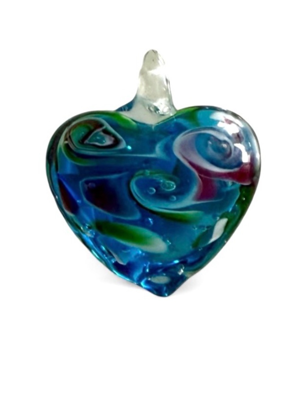 Art Glass Heart Shaped Pendant Blue Green